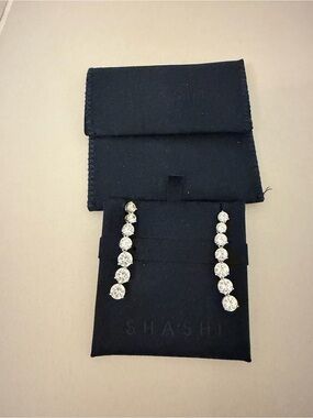 SHASHI Silver Crystal Linear Drop Earrings